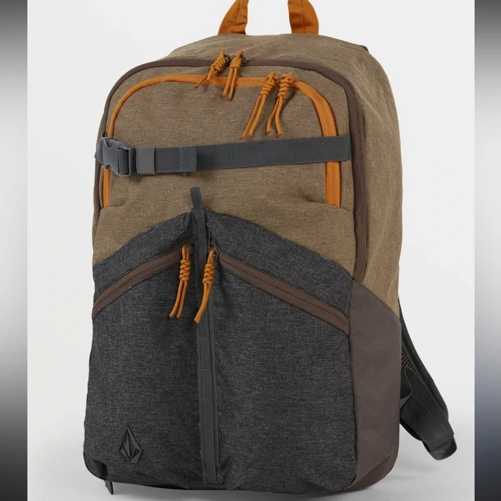 Volcom Academy many pocket Olive and Gray Backpack bag